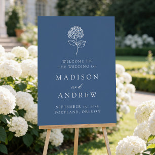 Classic Navy Hydrangea Wedding Welcome Sign