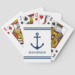 Classic Navy Nautical Anchor Surname Monogram Poker Cards