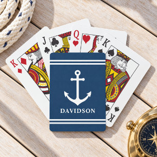 Classic Navy Nautical Anchor Surname Monogram Poker Cards