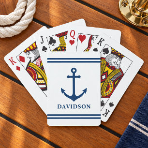Classic Navy Nautical Anchor Surname Monogram Poker Cards