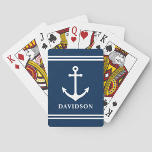 Classic Navy Nautical Anchor Surname Monogram Poker Cards