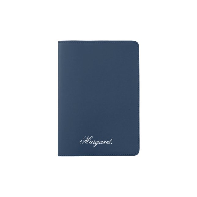 Classic Navy Passport Holder Featuring Your Name (Front)