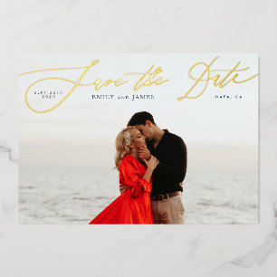 Classic Navy Photo The Wedding Gold Save The Date Foil Invitation