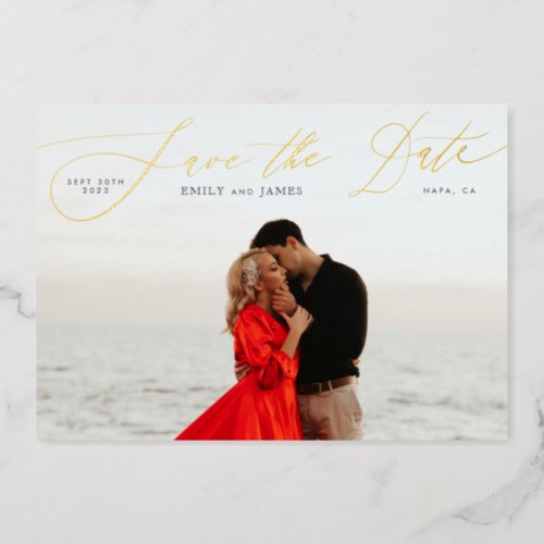Classic Navy Photo The Wedding Gold Save The Date Foil Invitation