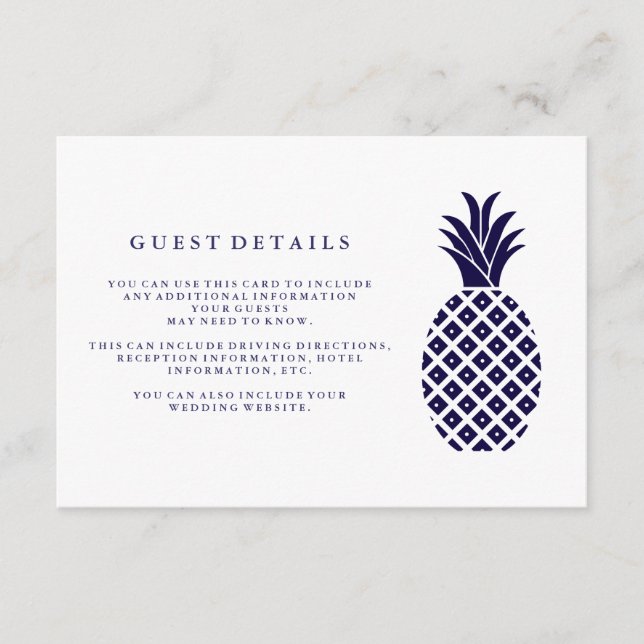 Classic Navy Pineapple Wedding Guest Details Enclosure Card (Front)