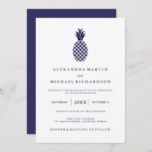 Classic Navy Pineapple Wedding Invitation