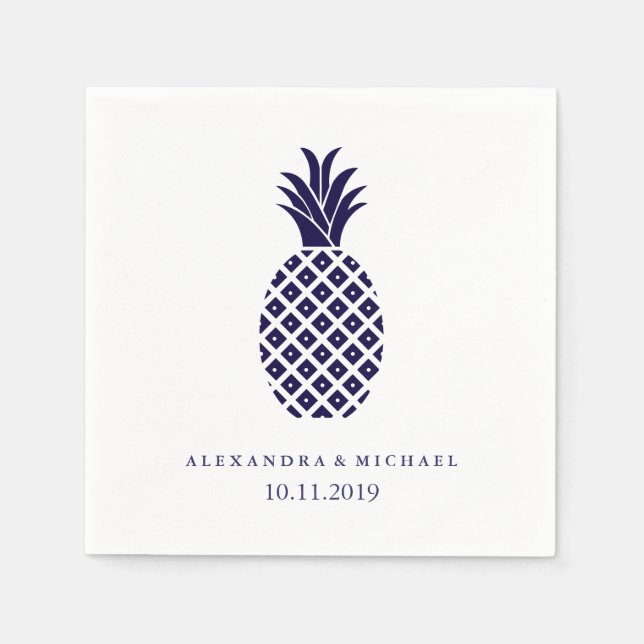 Classic Navy Pineapple Wedding Paper Napkins (Front)