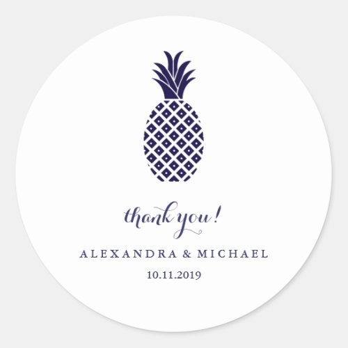 Classic Navy Pineapple Wedding Thank You Classic Round Sticker