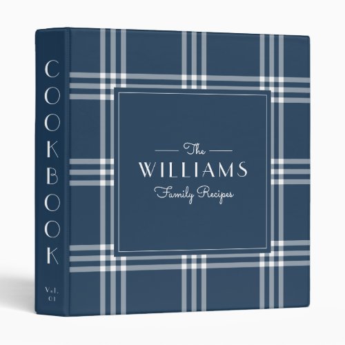 Classic Navy Plaid Family Recipe Cookbook 3 Ring Binder