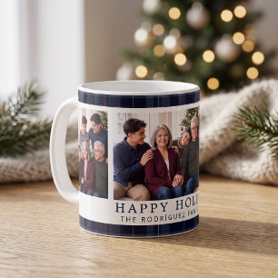 Classic Navy Plaid Happy Holidays Collage Coffee Mug