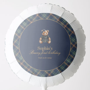 Classic Navy Plaid Teddy Bear Girl Birthday  Balloon