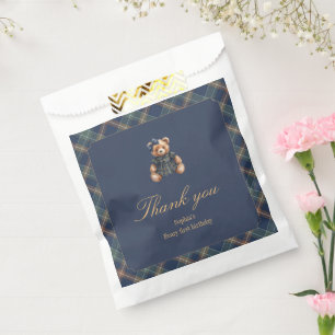 Classic Navy Plaid Teddy Bear Girl Birthday Favor Bag