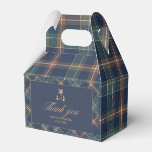 Classic Navy Plaid Teddy Bear Girl Birthday  Favor Boxes