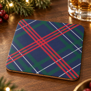 Classic Navy Red Green Tartan Plaid Holiday Beverage Coaster