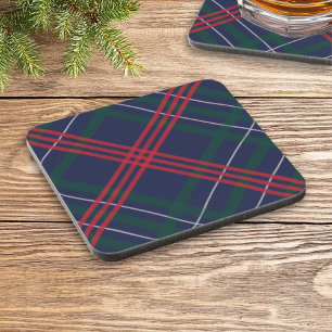 Classic Navy Red Green Tartan Plaid Holiday Beverage Coaster