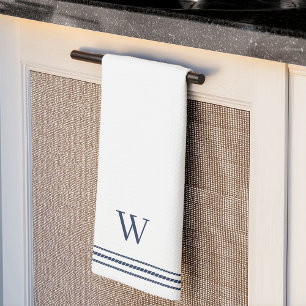 Classic Navy Rope Stripe Monogram Kitchen Towel
