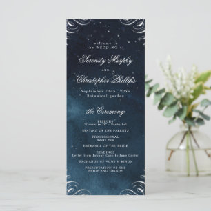 Classic Navy Silver Calligraphy Wedding Program