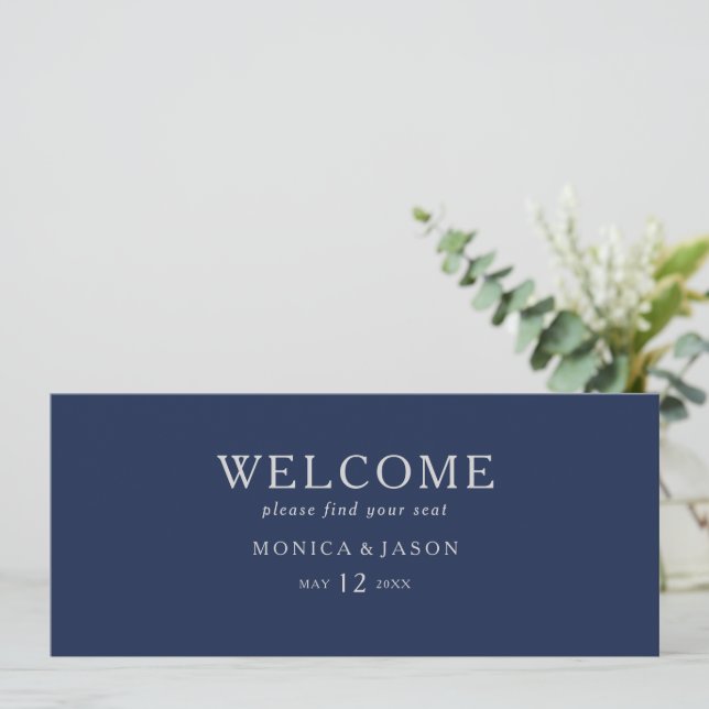 Classic Navy | Silver Hanging Seating Chart Header (Standing Front)