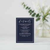 Classic Navy Silver Wedding details card (Standing Front)