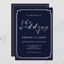 Classic Navy Silver Wedding Invitation