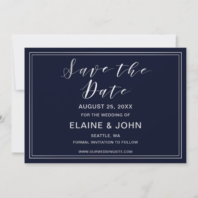 Classic Navy Silver Wedding save the dates Save The Date (Front)