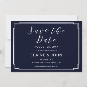 Classic Navy Silver Wedding save the dates Save The Date