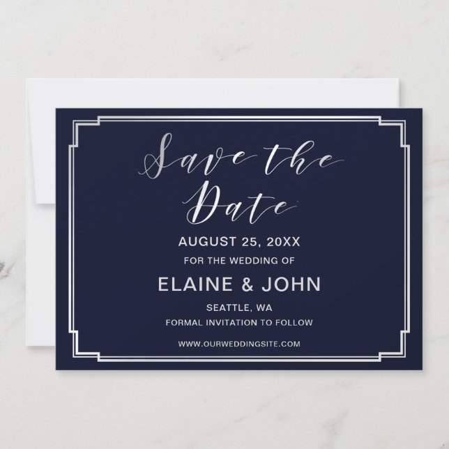 Classic Navy Silver Wedding save the dates Save The Date (Front)
