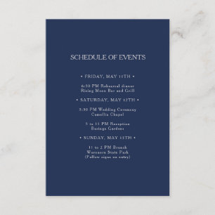 Classic Navy Silver Wedding Schedule of Events Enclosure Card