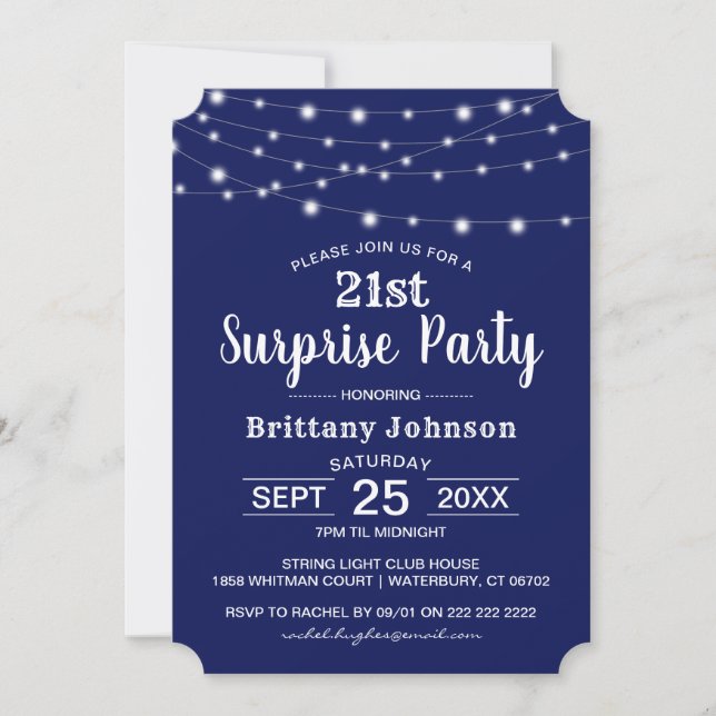 Classic Navy Surprise Birthday Invitation (Front)