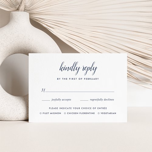 Classic Navy  White Calligraphy Meal Choice RSVP Card