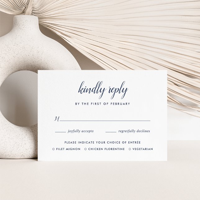 Classic Navy & White Calligraphy Meal Choice RSVP Card (Creator Uploaded)