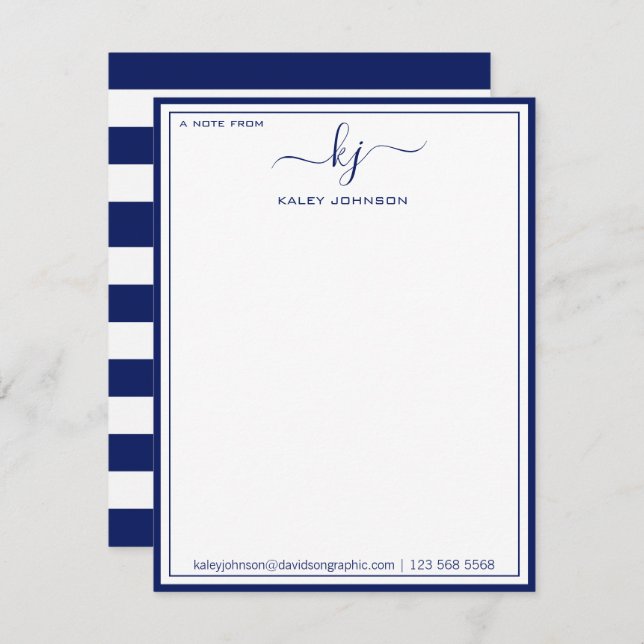 Classic Navy White From The Desk Of Note Card (Front/Back)