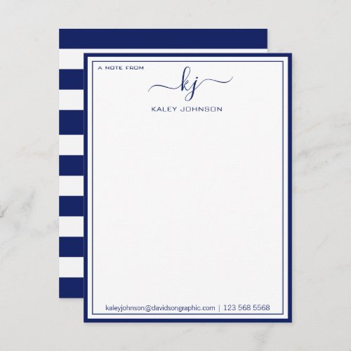 Classic Navy White From The Desk Of Note Card