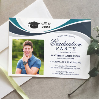 Classic Navy White Graduate Photo Graduation Party Invitation