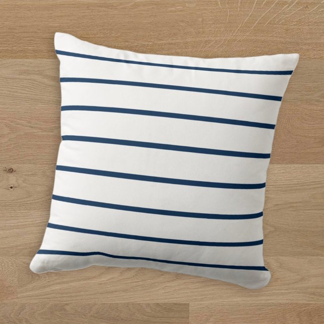 Classic Navy White Horizontal Stripe Throw Pillow (Creator Uploaded)