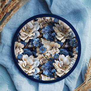 Classic Navy White Ivory Floral Elegant Paper Plates