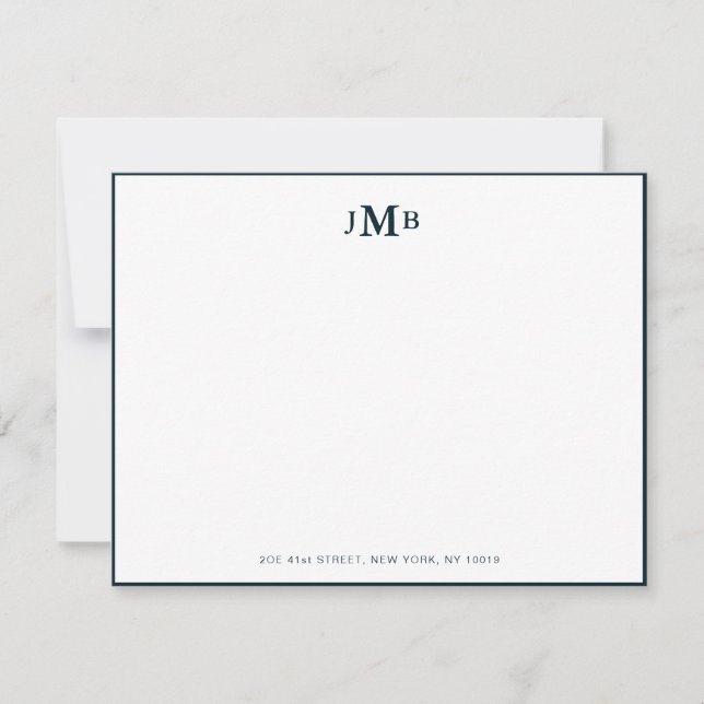Classic Navy & White Monogrammed Formal Flat Thank You Card (Front)