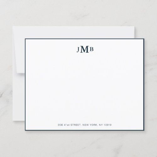 Classic Navy  White Monogrammed Formal Flat Thank You Card