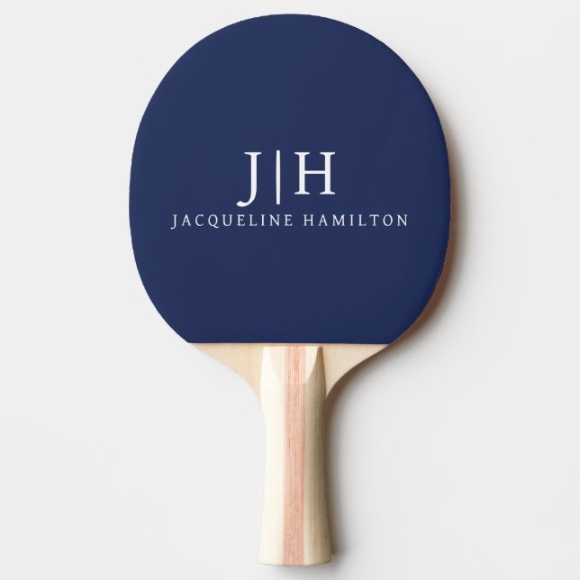 Classic Navy/White Simple Monogram Minimalist Ping Pong Paddle (Front)