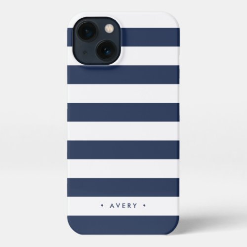 Classic Navy  White Stripe Personalized iPhone 13 Case