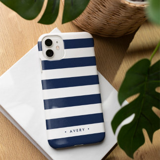 Classic Navy & White Stripe Personalized iPhone 16 Case
