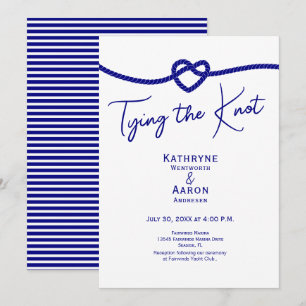 Classic Navy White Stripes Tying the Knot Wedding  Invitation