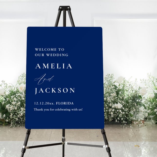 Classic Navy & White Wedding Welcome Sign (Creator Uploaded)