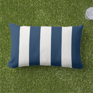 Classic Navy White Wide Cabana Stripe Lumbar Pillow