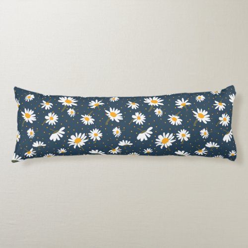 Classic Navy Yellow White Daisy Floral Pattern Body Pillow