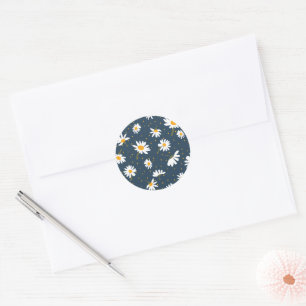 Classic Navy Yellow White Daisy Floral Pattern Classic Round Sticker