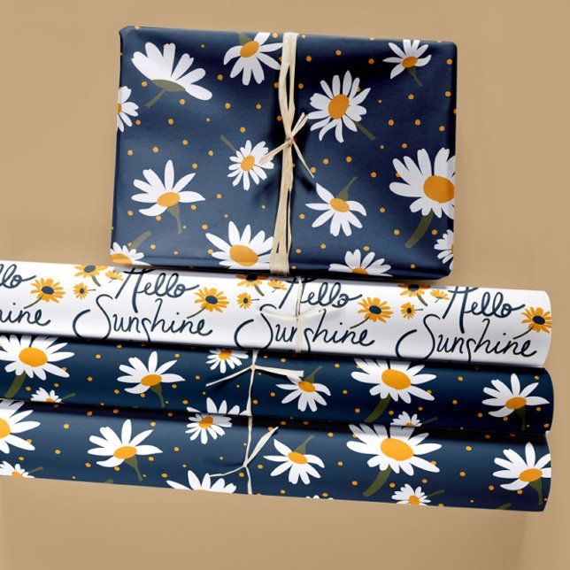 Classic Navy Yellow White Daisy Floral Pattern Wrapping Paper Sheets (Classic Navy Yellow White Daisy Floral Pattern Wrapping Paper Sheets from Studio Posies.)