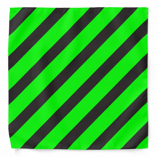 Classic Neon Green and Black Diagonal Stripes Bandana (Front)