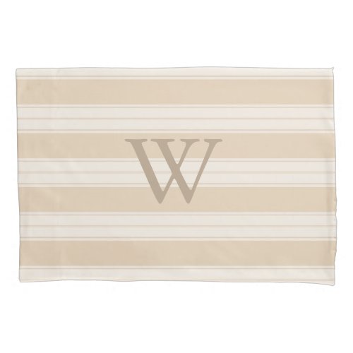 Classic Neutral Cream  Tan Stripes Taupe Initial Pillowcase