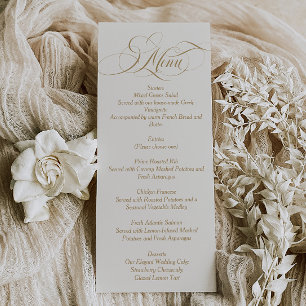 Classic Neutral & Gold Wedding Menu Card Template